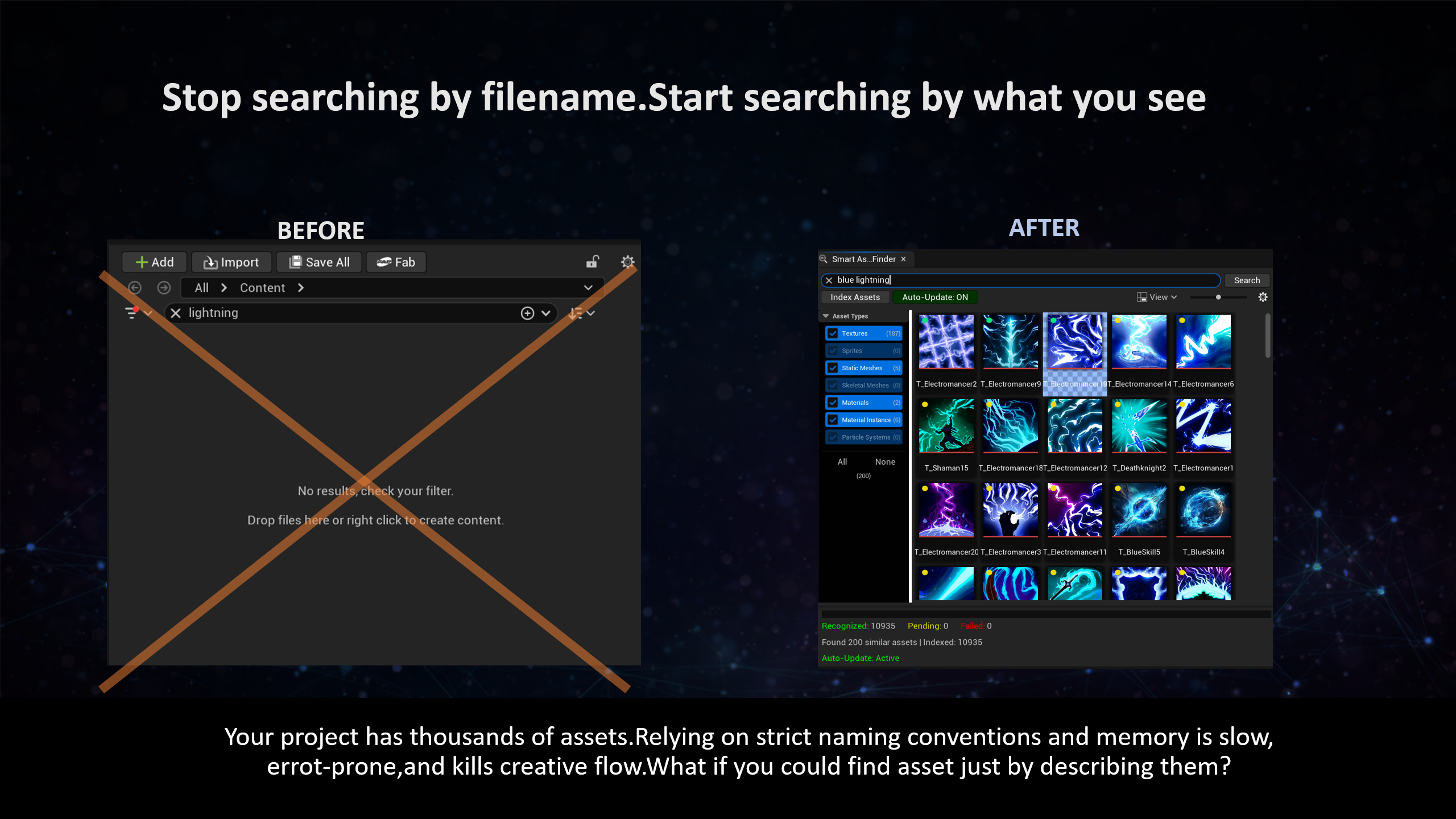 Before and After comparison - Smart Asset Finder semantic search